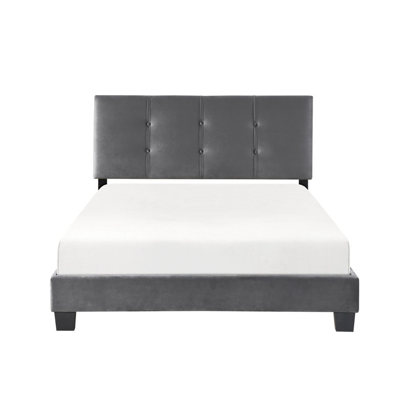 Lit plateforme réglable à tête de lit double avec revêtement en velours gris foncé et lattes, Lit double, Gris foncé