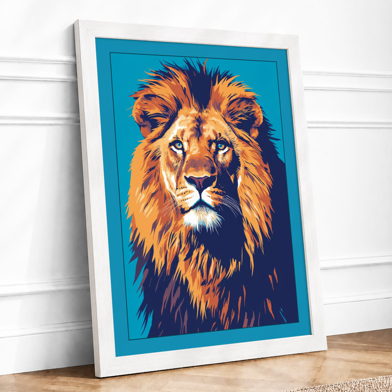 Lion's Gaze Modern - Framed Print, A4 - 29.7 x 21.0 cm, White