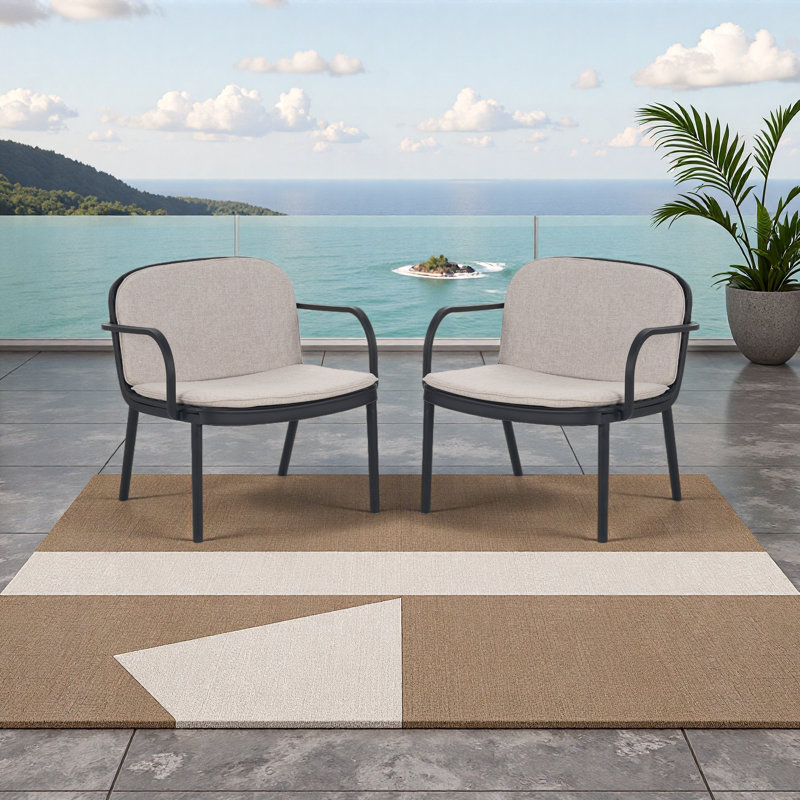 Fauteuil club d'extérieur en PP, ensemble de 2, Beige, Noir