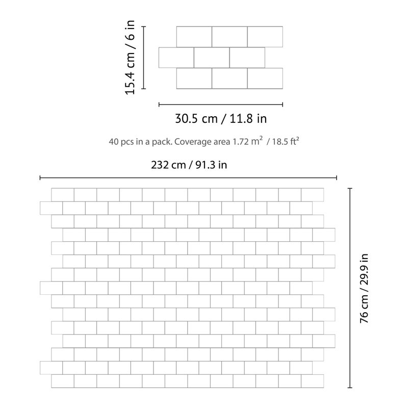 Carreau de métro auto-adhésif en PVC 6 po x 12 po, Blanc