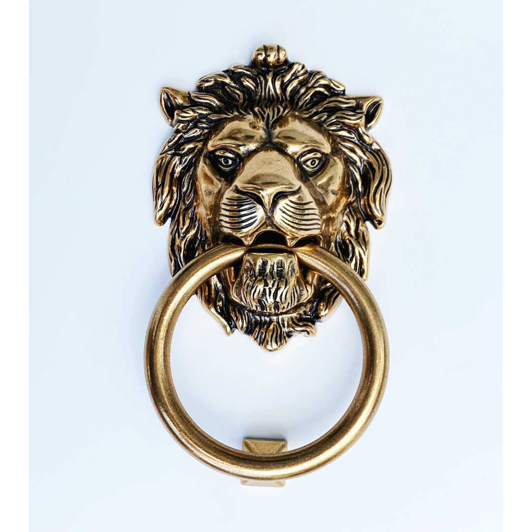 Lion Head Door Knocker in Antique Brass Forge Hardware Studio