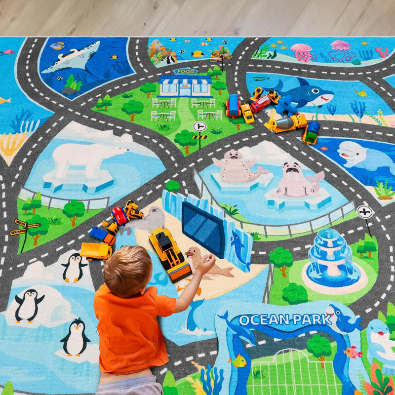 Anti-slip aquarium road map car track carpet, Rectangle 3'3" x 4'11"