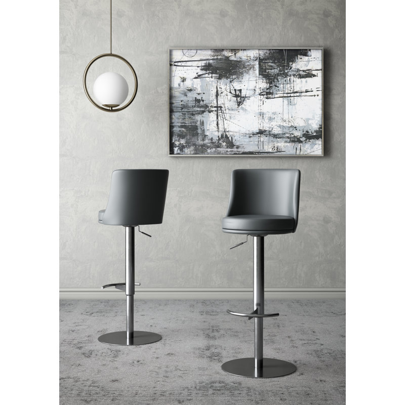 Guerrette Swivel Upholstered Adjustable Height Counter Stool with Metal Frame, Grey