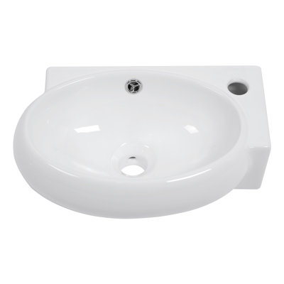 Lavabo de salle de bain mural ovale en céramique avec trop-plein et trou droit pour robinet de salle de bain mural L 16 po x l 11 po