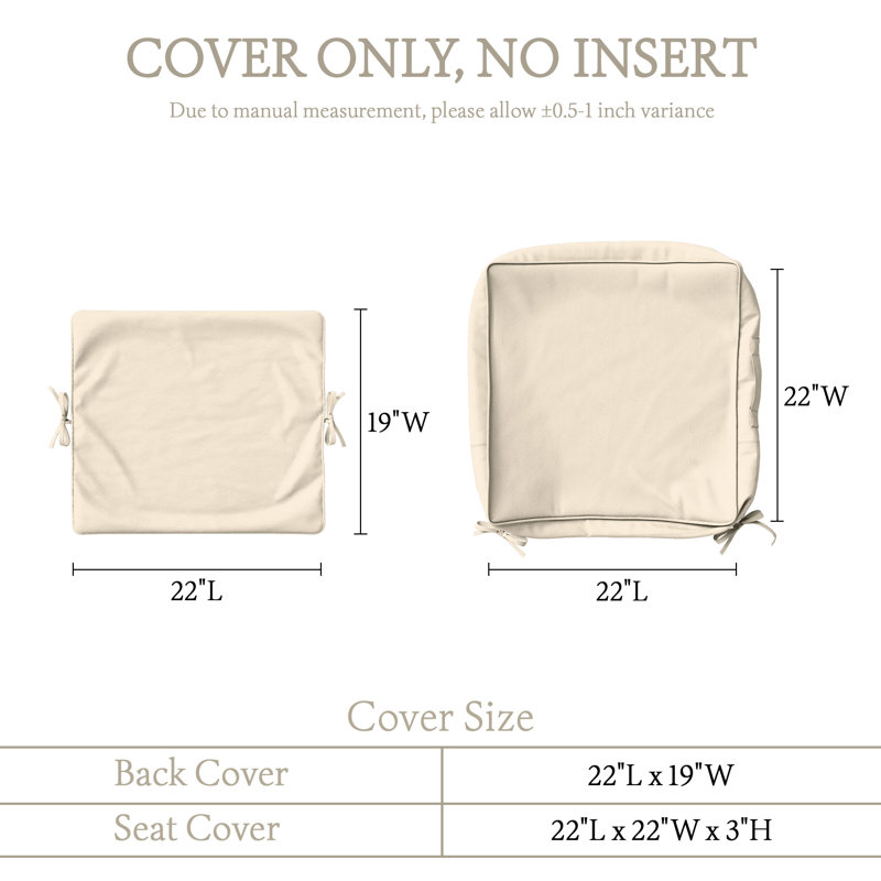 Housse de coussin de siège d'extérieur pour patio avec fond antidérapant, 4, L 22 po x P 22 po, Crème
