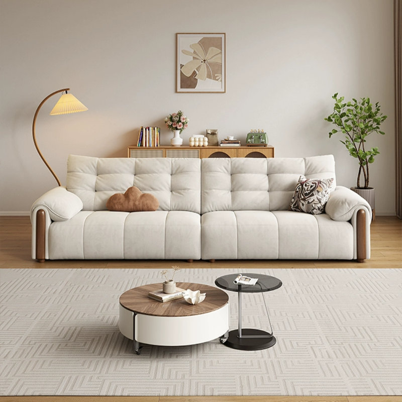 Canapé en tissu de style français crème, H 38,58 po x l 110,24 po x P 39,37 po, 4, Ivoire ivoire