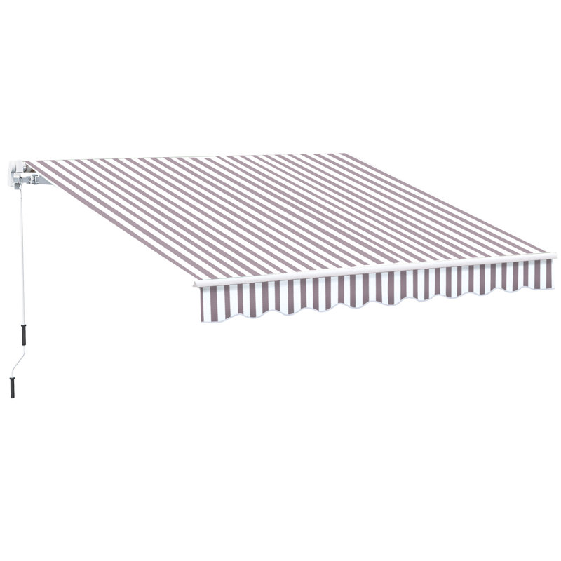 Auvent de patio 10 'x 8' - Pare-soleil rétractable avec manivelle manuelle, et tissu hydrofuge, structure en aluminium, rayures café pour terrasse, balcon, cour avec cadre à eau, abri à rayures