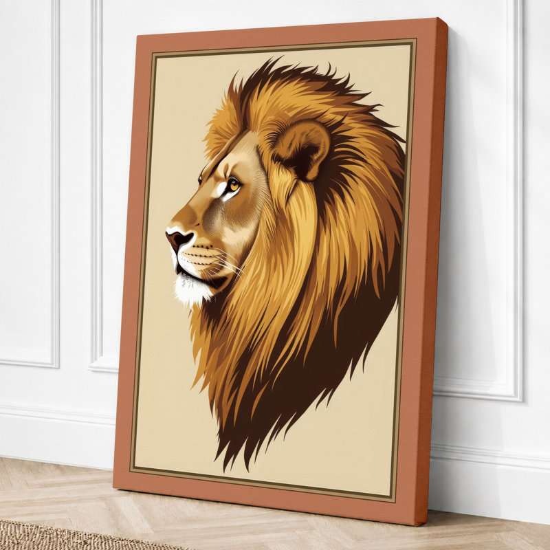 Noble Lion Rustic - Wrapped Canvas, 24x16 - 61.0 x 40.6 cm, Terracotta Border