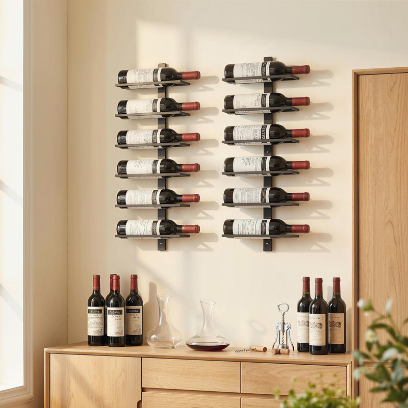 Multi-tiered, Wall Mounted Wine Bottle Rack Black, 71cm H x 27cm W x 10cm D