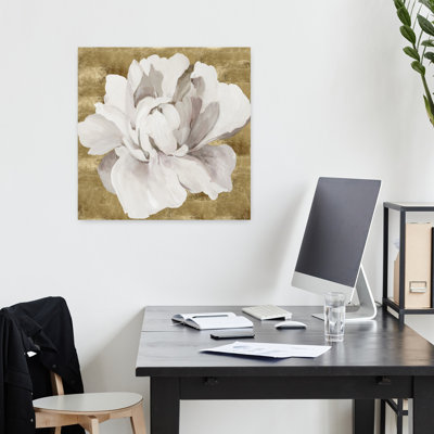 Fleur dorée I abstrait délicat art floral contemporain
