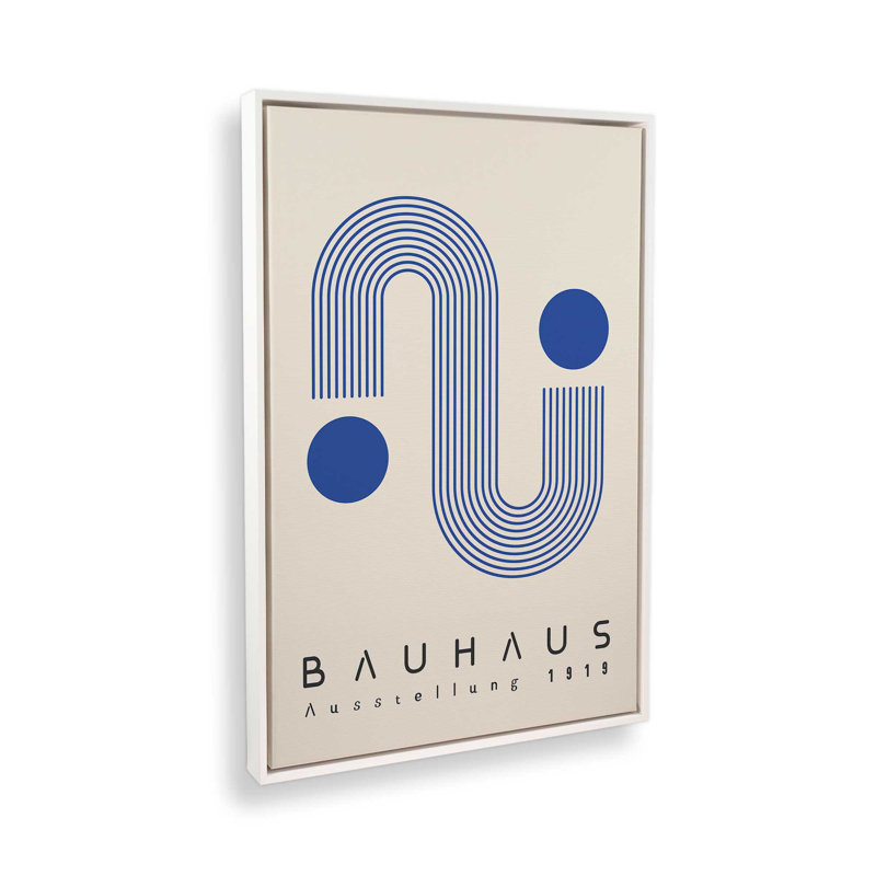 Linhaus Bauhaus linéaire sur toile bleue, H 18,75 po x l 12,75 po x P 1,75 po, Cadre flottant blanc opaque