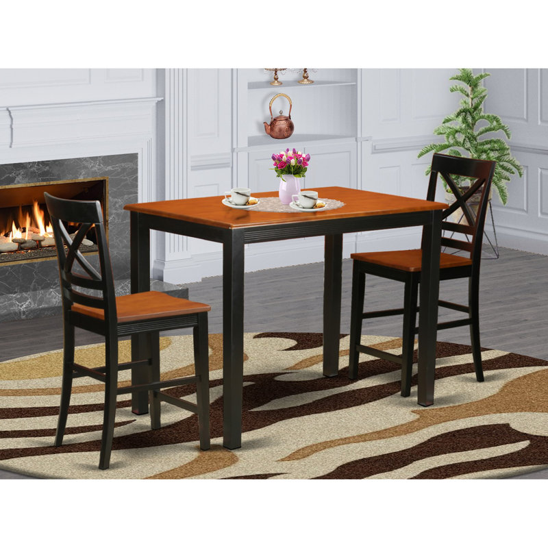 3 Piece Counter Height Pub Set for Small Spaces Contains a Rectangle Kitchen Table and 2 Dining Room Chairs, Black & Cherry