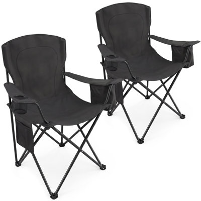 Ensemble de 2 chaises de camping pliantes, capacité de charge de 159 kg, en tissu Oxford 600D, avec porte-gobelet, poche isotherme et poche de rangement latérale. Portables pour les voyages, les pique-niques, la plage et la maison.