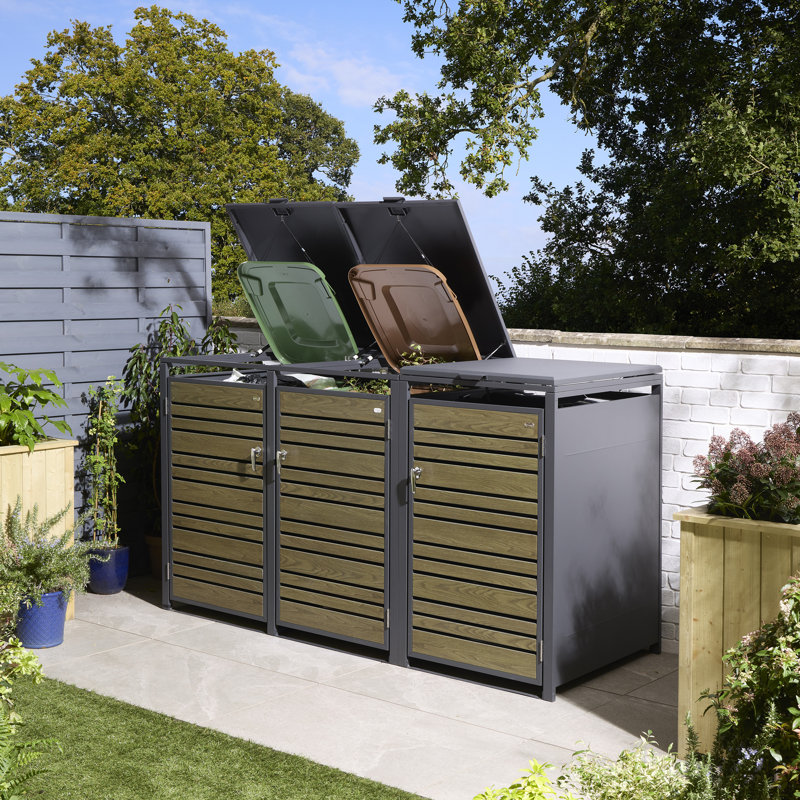 Metal Triple Bin Store, Oak