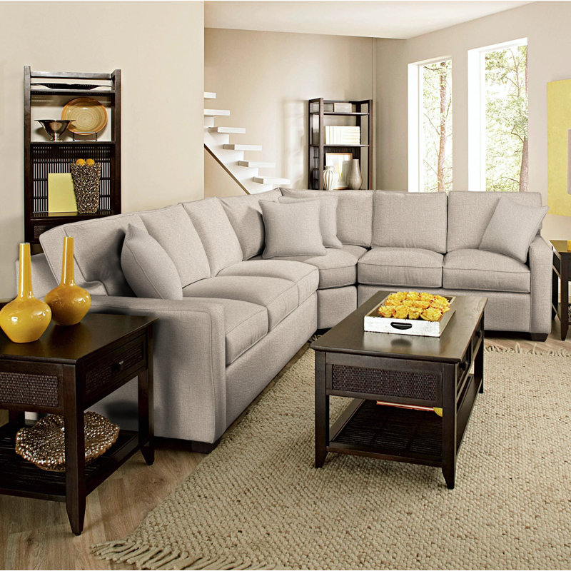 Gramercy Park Upholstered L-Sectional, Eggshell Crypton Performance, Java Finish