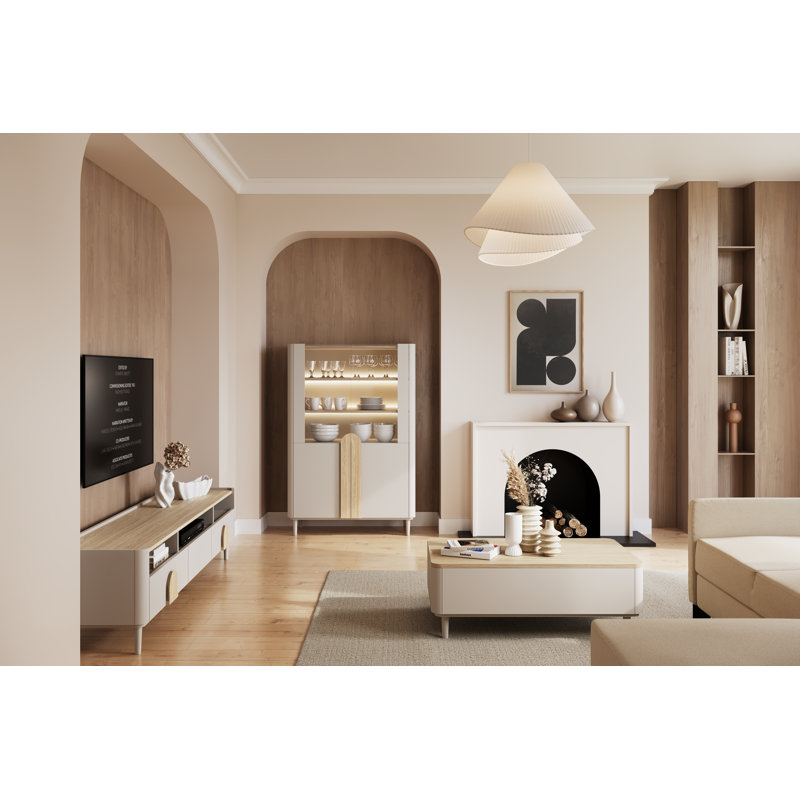 Display Cabinet, Cashmere/Oiled Oak/Light Oak Handles