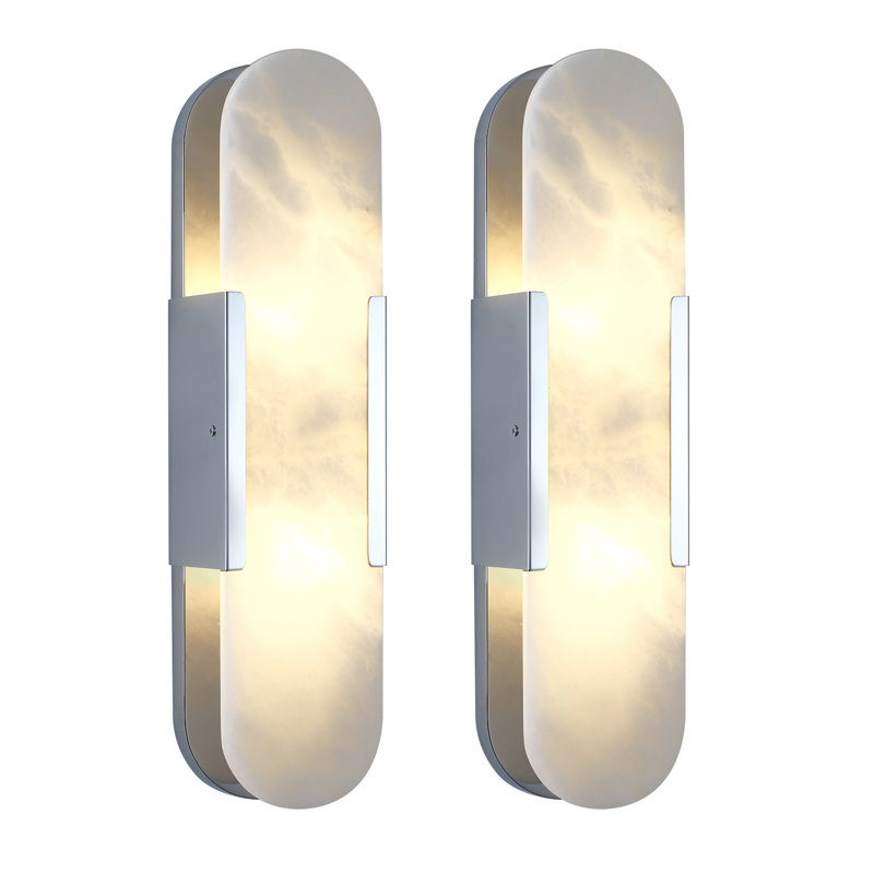 20" Dimmable Wall Mounted Sconce with Alabaster Shade (Set of 2), Brushed Nickel