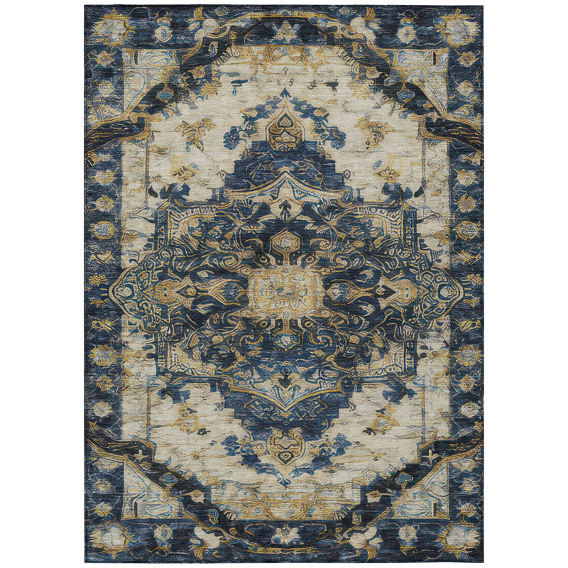 Machine Washable Indoor/Outdoor Chantille ACN2875 Global Rug, 8' x 10', Navy