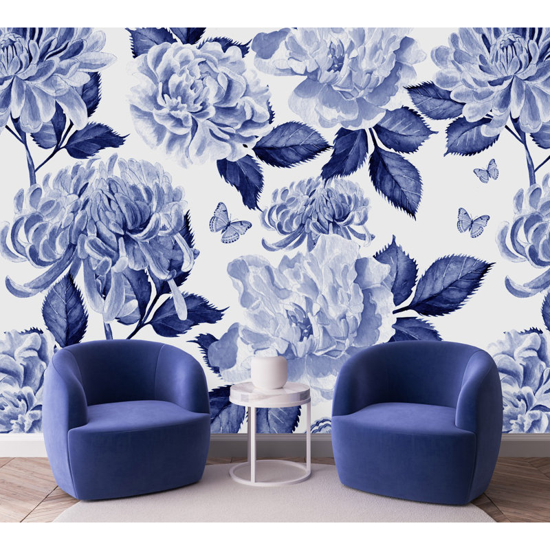 Murale fleurs et papillons, L 8,33 pi x L 8,33 pi