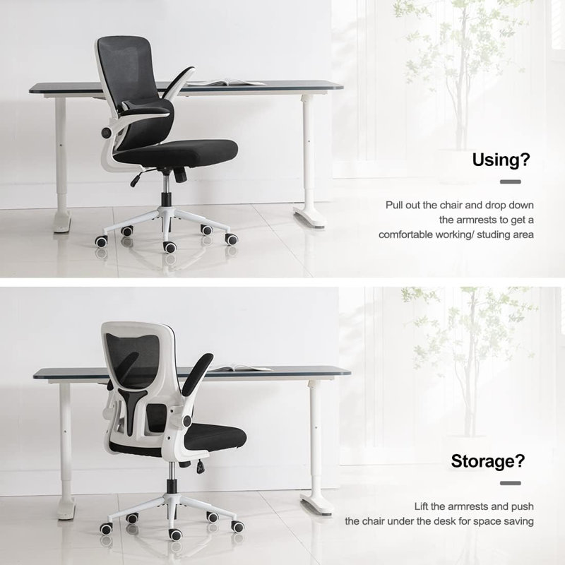 Chaise de bureau en filet Lutfie, Blanc