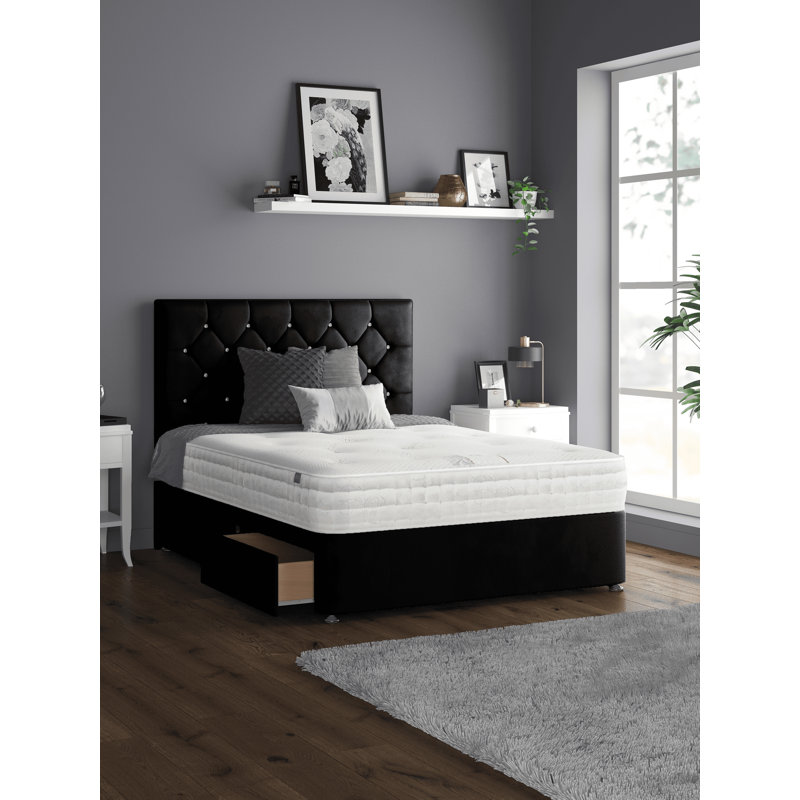 Eberhardt Upholstered Divan Bed, Small Double (4'), Charcoal, 4 Drawers