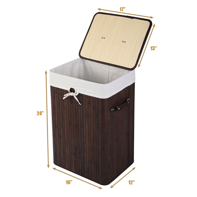 Bamboo Laundry Hamper with Handles, Brown