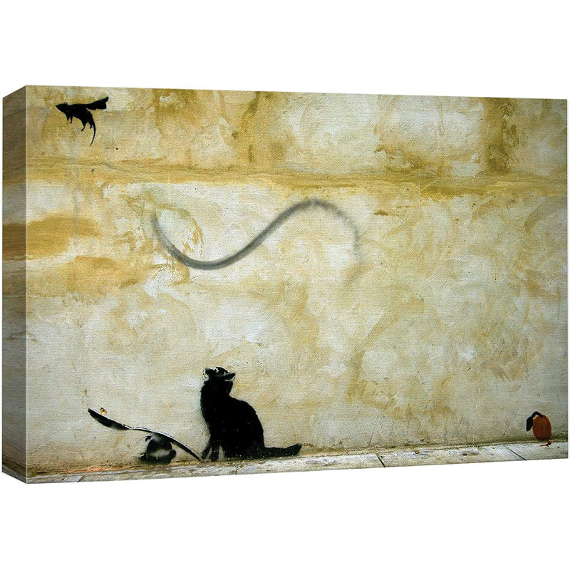 «Banksy Cat and Flying Superhero Mouse» sur toile, Toile tendue, H 12 po x l 18 po x P 1,5 po