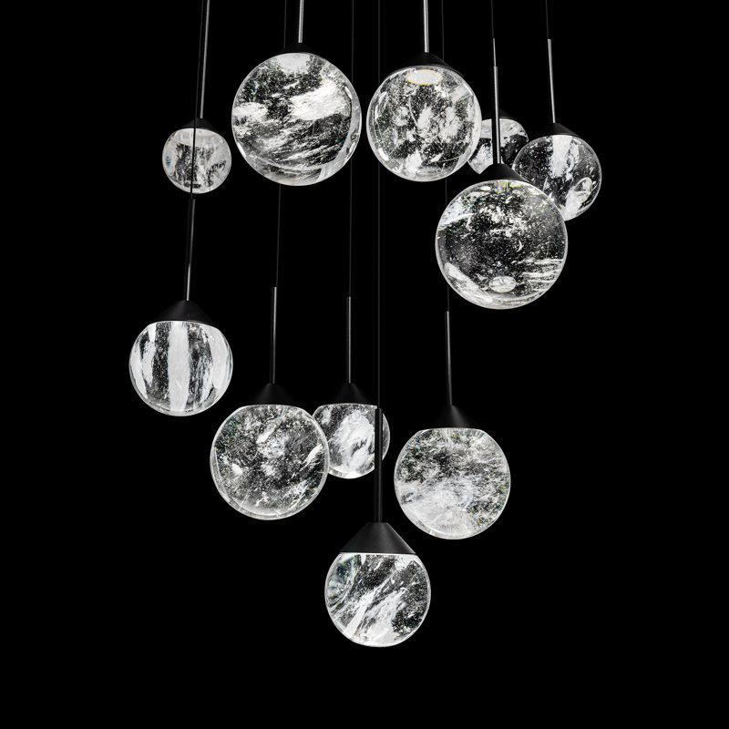 Quest 13 Light Crystal LED Multi-Light Pendant, Aged Brass