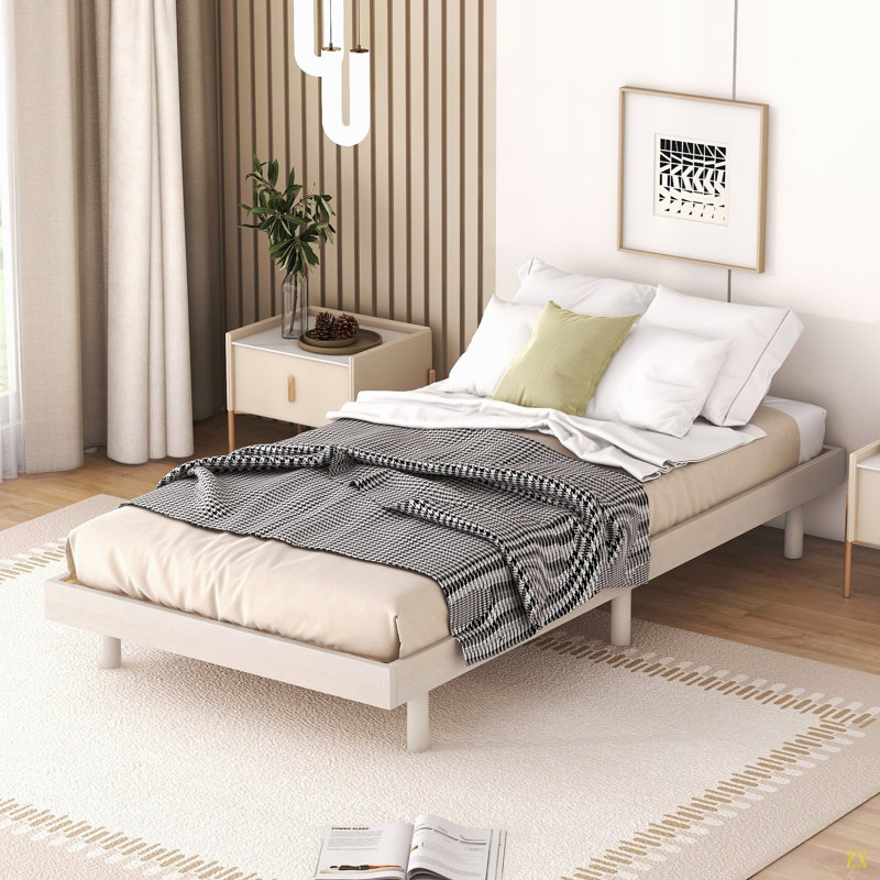 Modern Design Floating Platform Bed Frame, Twin, White