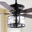 Ventilateur de plafond industriel en fer à DEL 4 lumières avec télécommande Braxton