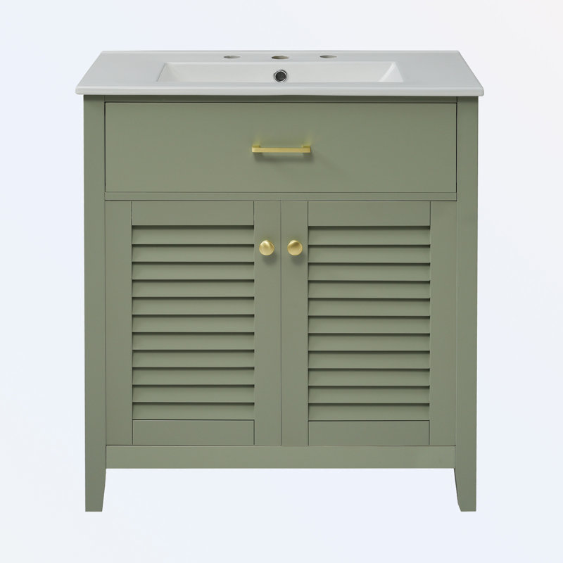 Meuble-lavabo de salle de bain avec lavabo en céramique, séparateur escamotable et tablette multifonctionnelle