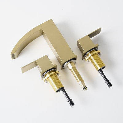 8 Inch Widespread 3 Hole Bathroom Vanity Faucet, Stainless Steel, Gold Finish, Double Lever Handles, Cartridge Valve Sink Faucet In Brushed Gold, Side ,
