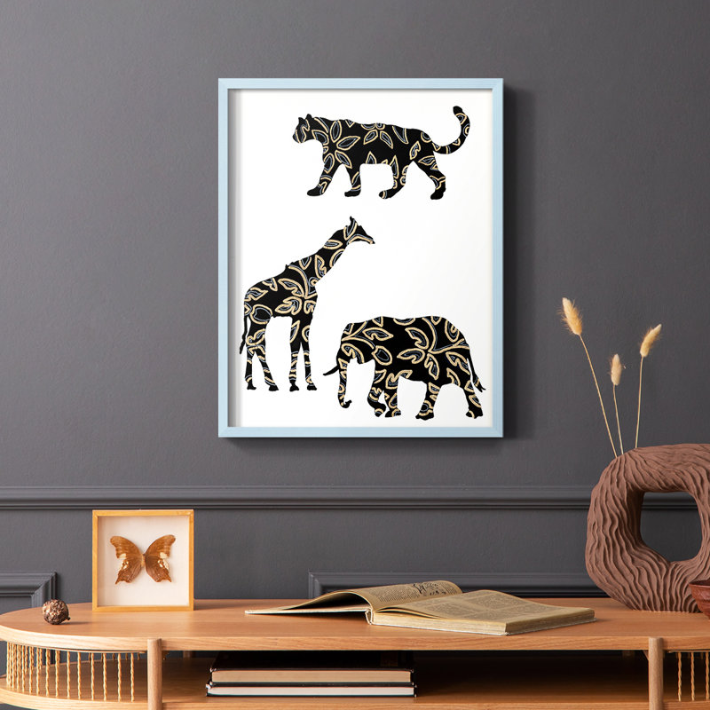 Reproduction encadrée d'animaux en safari ornementaux III, Bleu, H 10 po x l 8 po