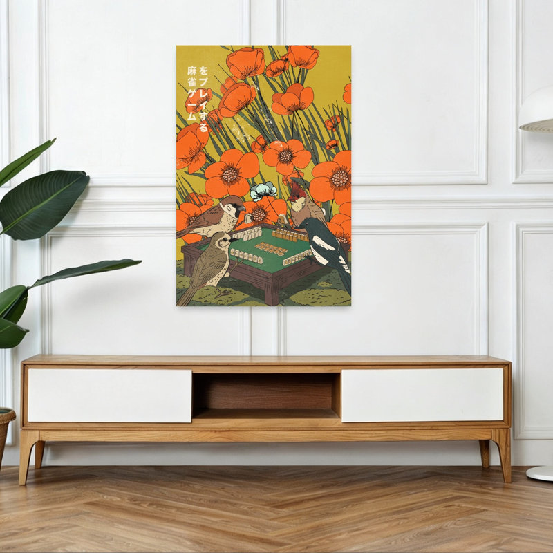 Oiseaux jouant au mahjong, 48" H x 32" W