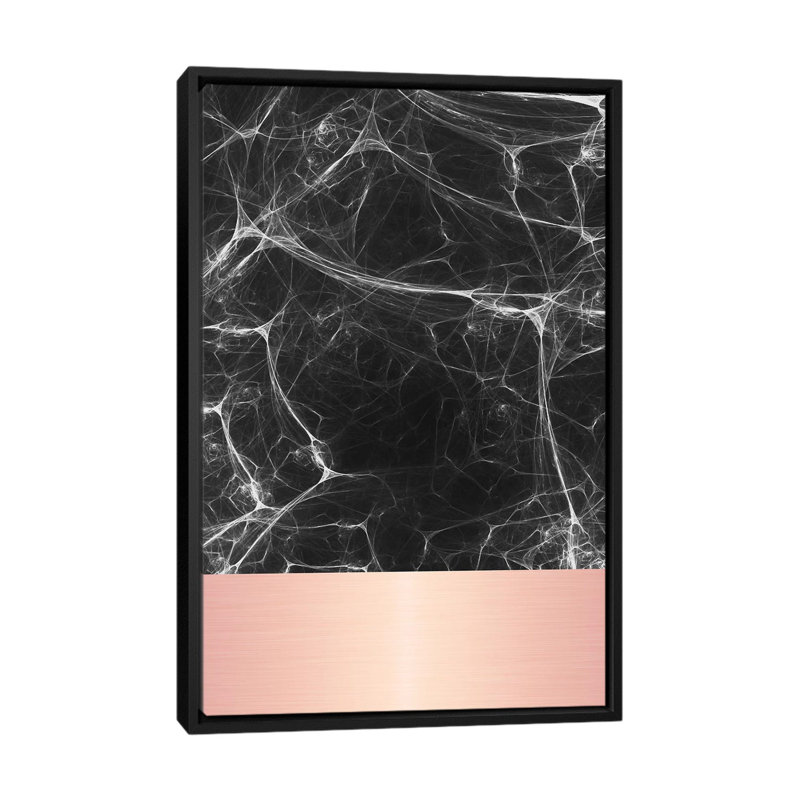 «Black Marble with Pink», impression sur toile, H 26 po x l 18 po x P 1,5 po, Toile avec cadre noir, Pas de tapis