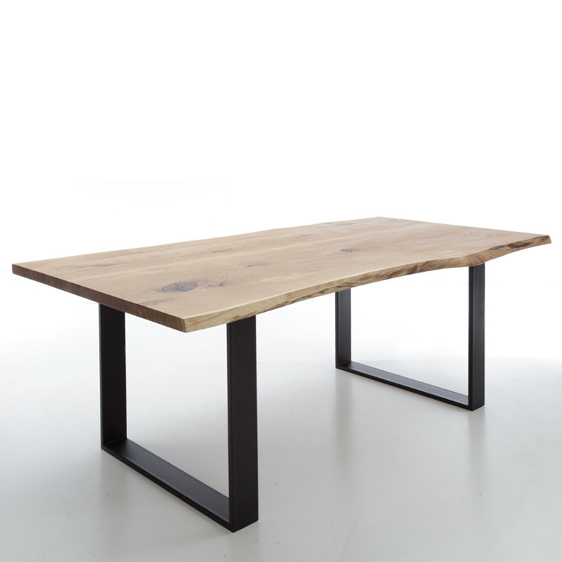 Aglaia Oak Solid Wood Top Metal Base Dining Table, H74 x L180 x W100cm