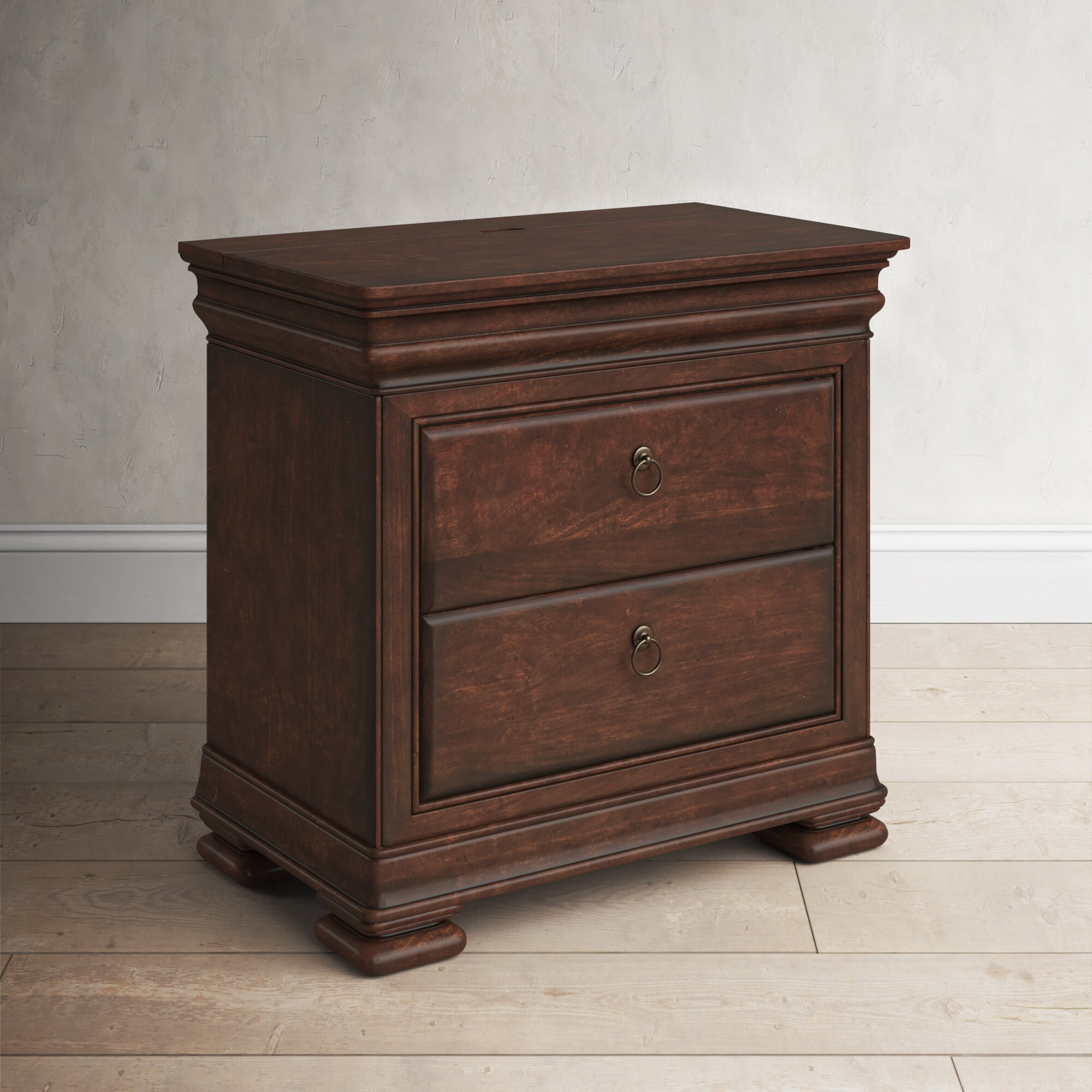 Louis Philippe Solid Wood 2 Drawer Nightstand