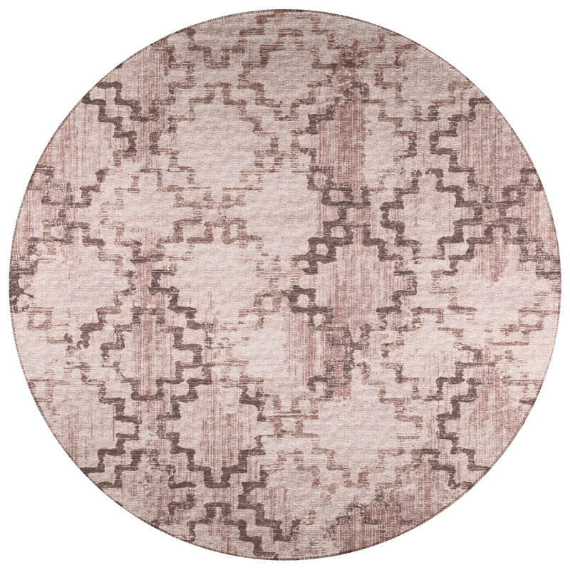 Tapis brun tissé à la machine Ancier, Rond 8 pi
