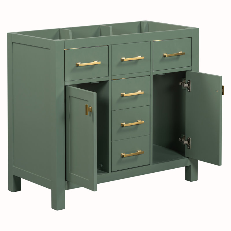 36" Green Solid Wood Bathroom Vanity Cabinet with Gold Hardware