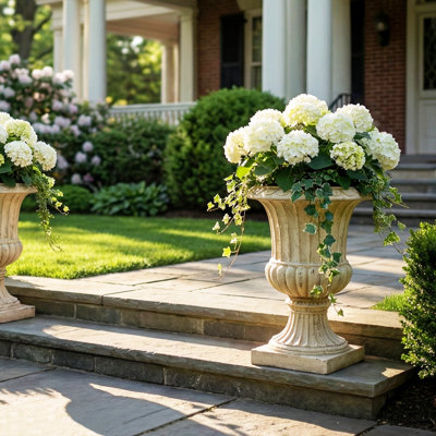 Aurelius  Hand-Painted MGO Modern Neoclassical Fluted Pedestal Garden Urn