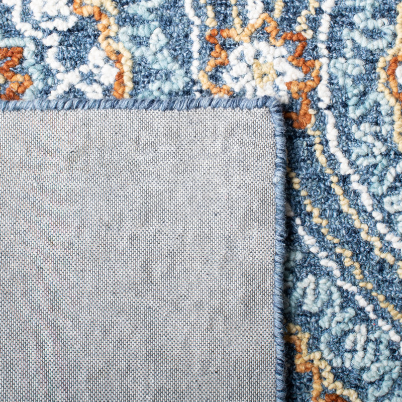Tapis en laine / coton touffeté à la main Muhsin bleu marine / jaune, Rectangle 3 pi x 5 pi