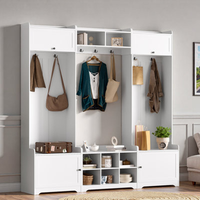 4-in-1 Modern Hall Tree With Shoe Storage, Cubbies, Coat Hooks And Adjustable Shelves by Hokku Designs