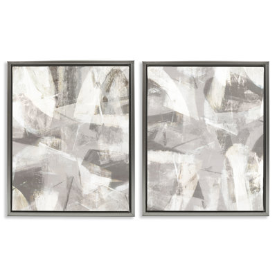 Grey & White Soft Currents 2pc Floating Frame Set, design by Hannah Dawson