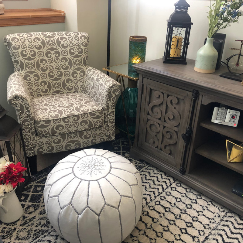 Leather Pouf, Gray
