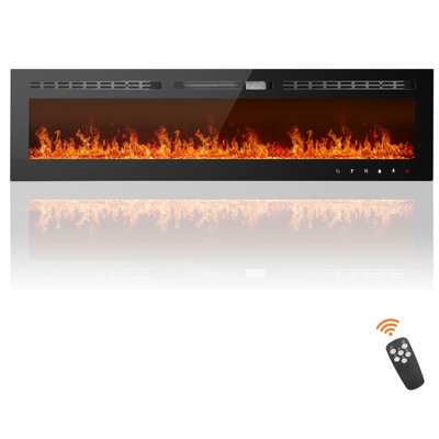 Electric Fireplace, Ultra-Thin Fireplace Recessed and Wall Mounted With Touch Screen Control Panel