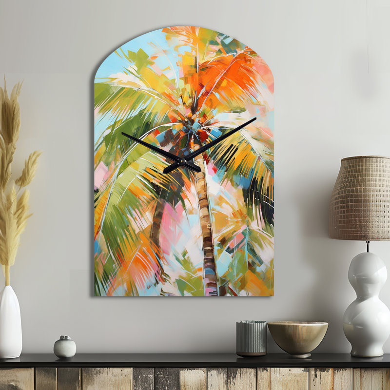 Palm Trees Palm VII - Arch Shape Large Multi-Colour Wall Clock - Unique Shape, Medium