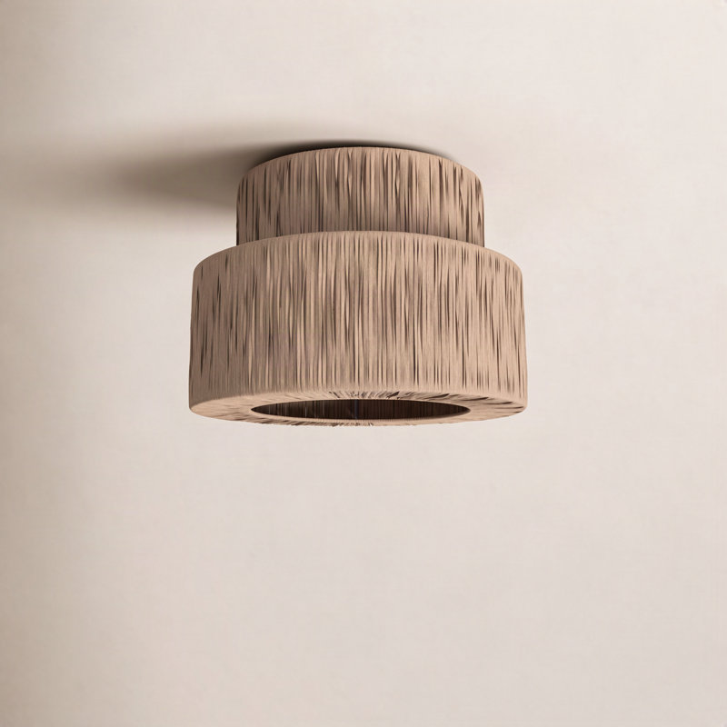 Luminaire encastré à abat-jour cylindrique moderne en rotin 12,6 po Abbie, Bois, H 8,5 po x l 12,6 po x P 12,6 po