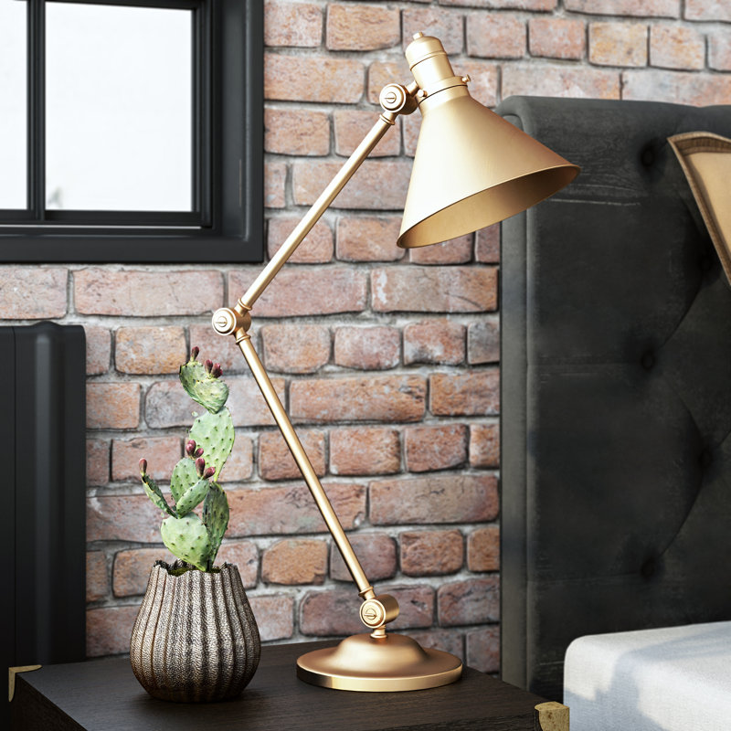 Evie Adjustable Metal Desk Lamp, Aged Brass