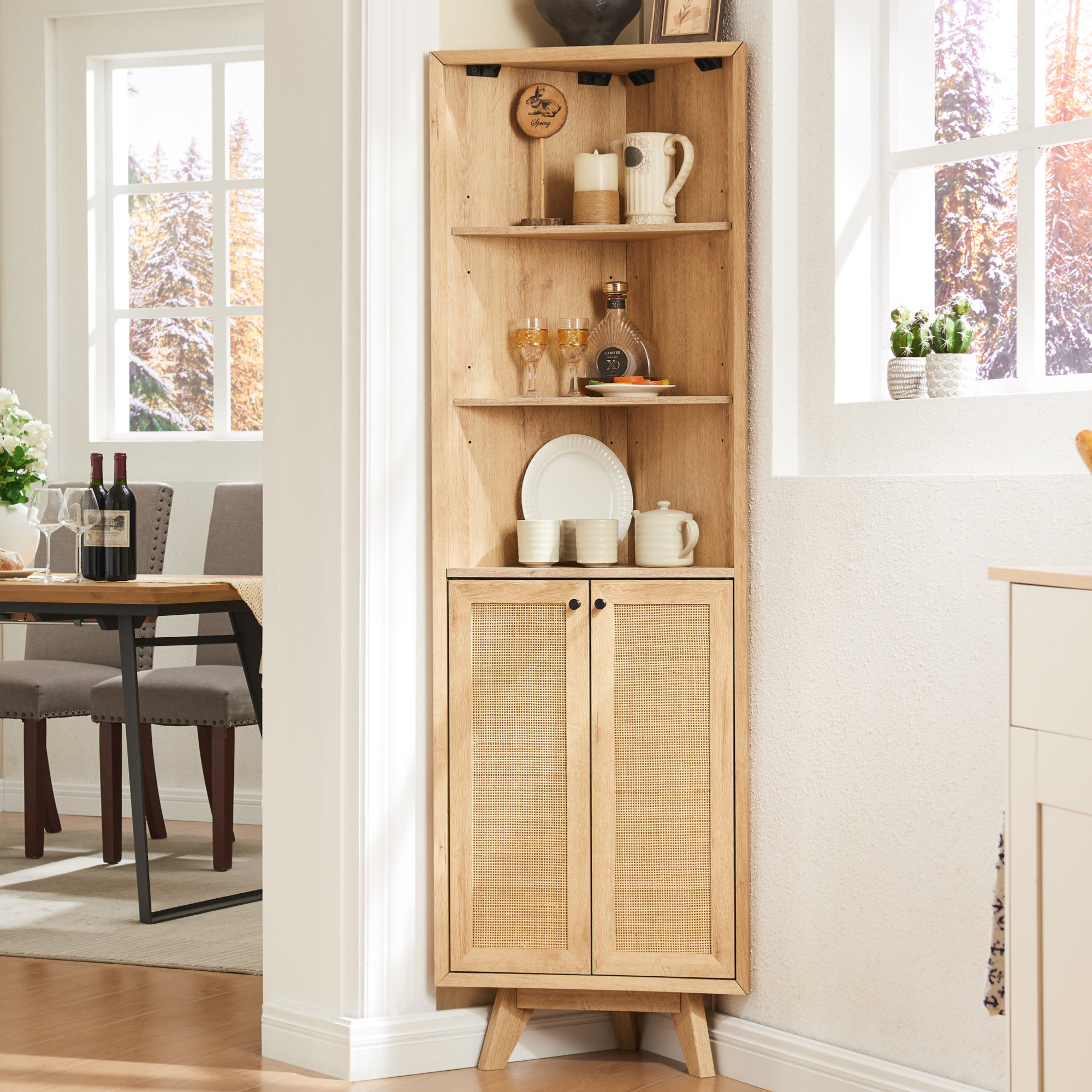 George Oliver Kontney Freestanding Rattan Bathroom Corner Cabinet with ...