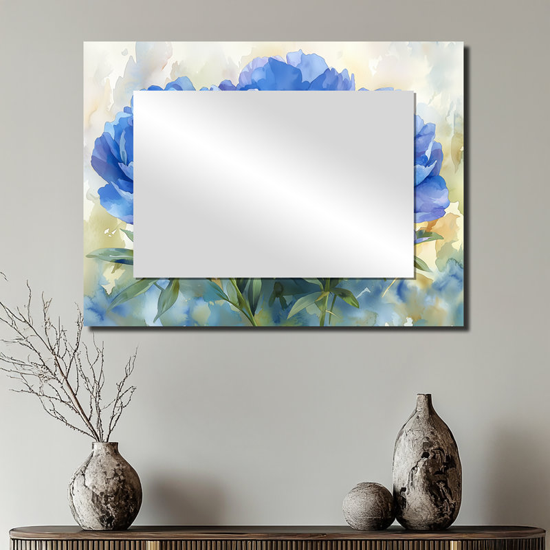 Pivoines bleues dans le pré II - décoration murale miroir floral - imprimé sur métal, 24 po x 32 po